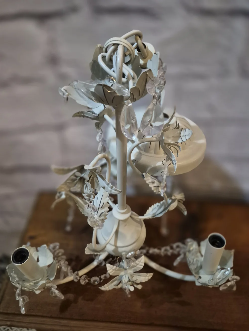 Elegant Cream Metal and Crystal Table Chandelier - Cream